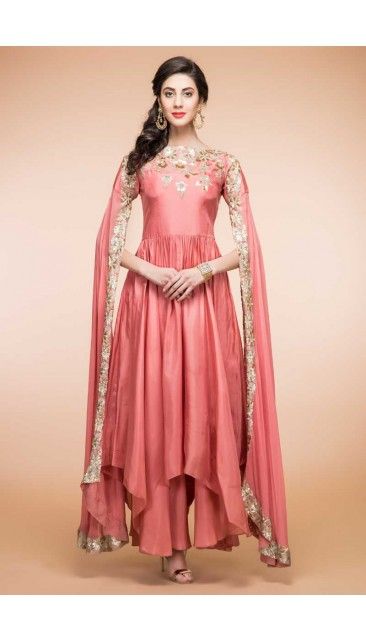 3.Peach color silk Anarkali with different bottom cut 