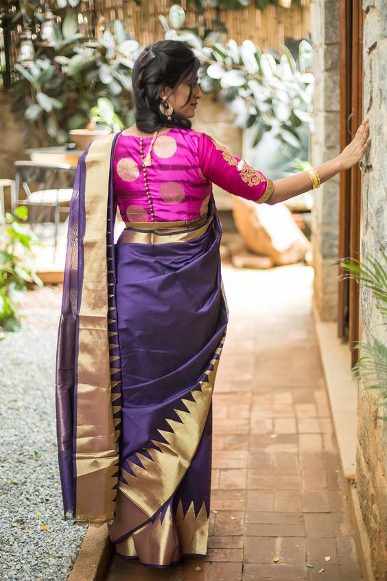  Graceful Navy Blue saree with Pink Blouse