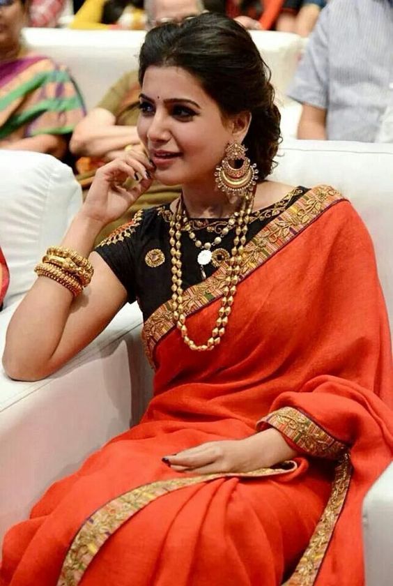 Orange Designer saree with black blouse