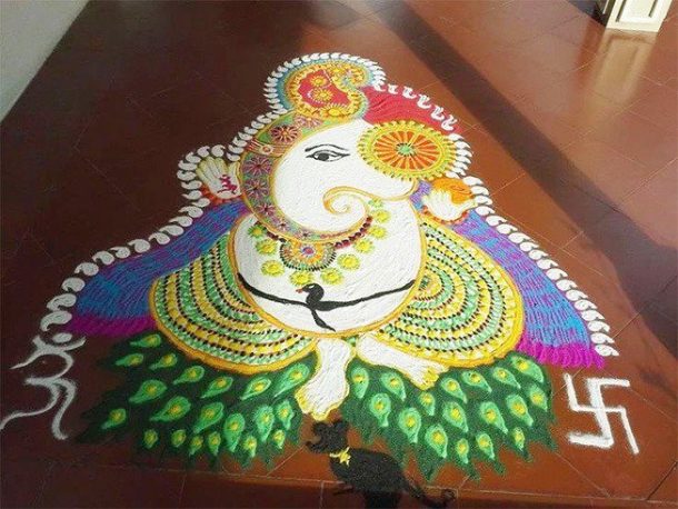 45 Latest Ganesh chaturthi/Vinayagar chaturthi Rangoli designs ...