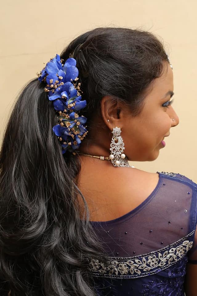 Pretty Blue orchid floweral hairstyle 