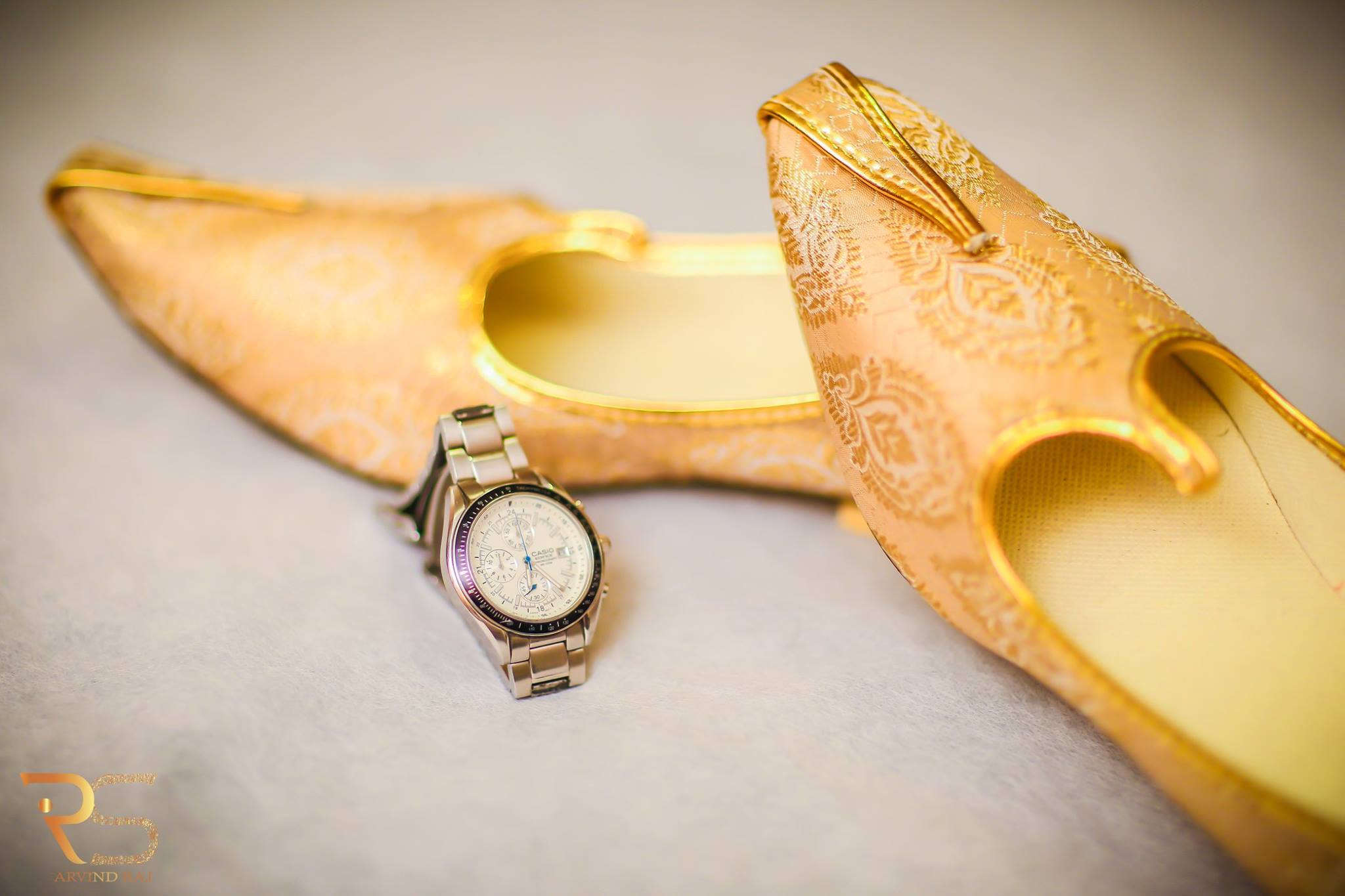 Golden Color Groom Shoe with watch