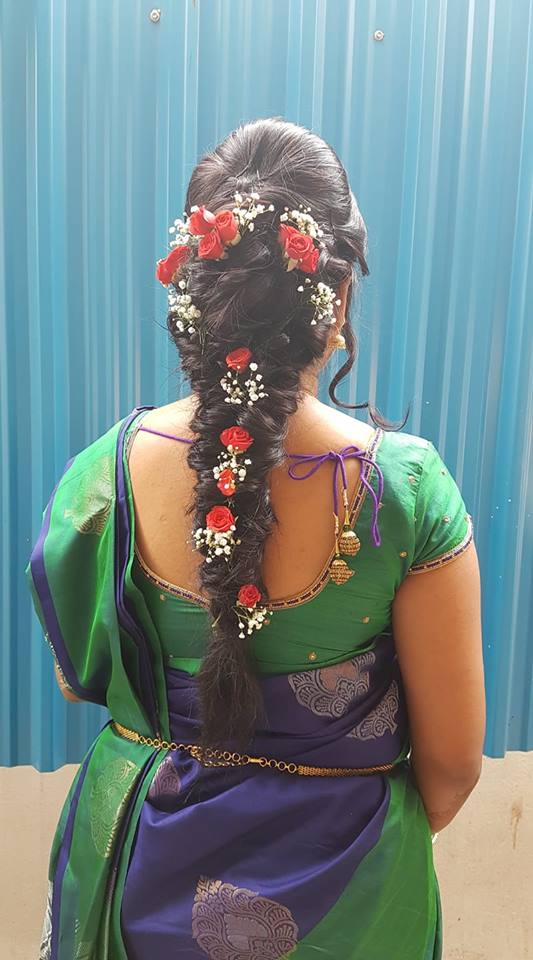 Red Flower Bridal Hairstyle 