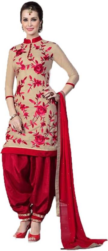 Cotton Embroidered Semi-stitched Salwar Suit Dupatta Material