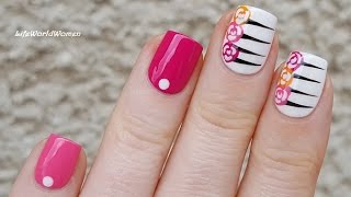 ROSE NAIL ART With Stripes / Floral Summer Nails Idea